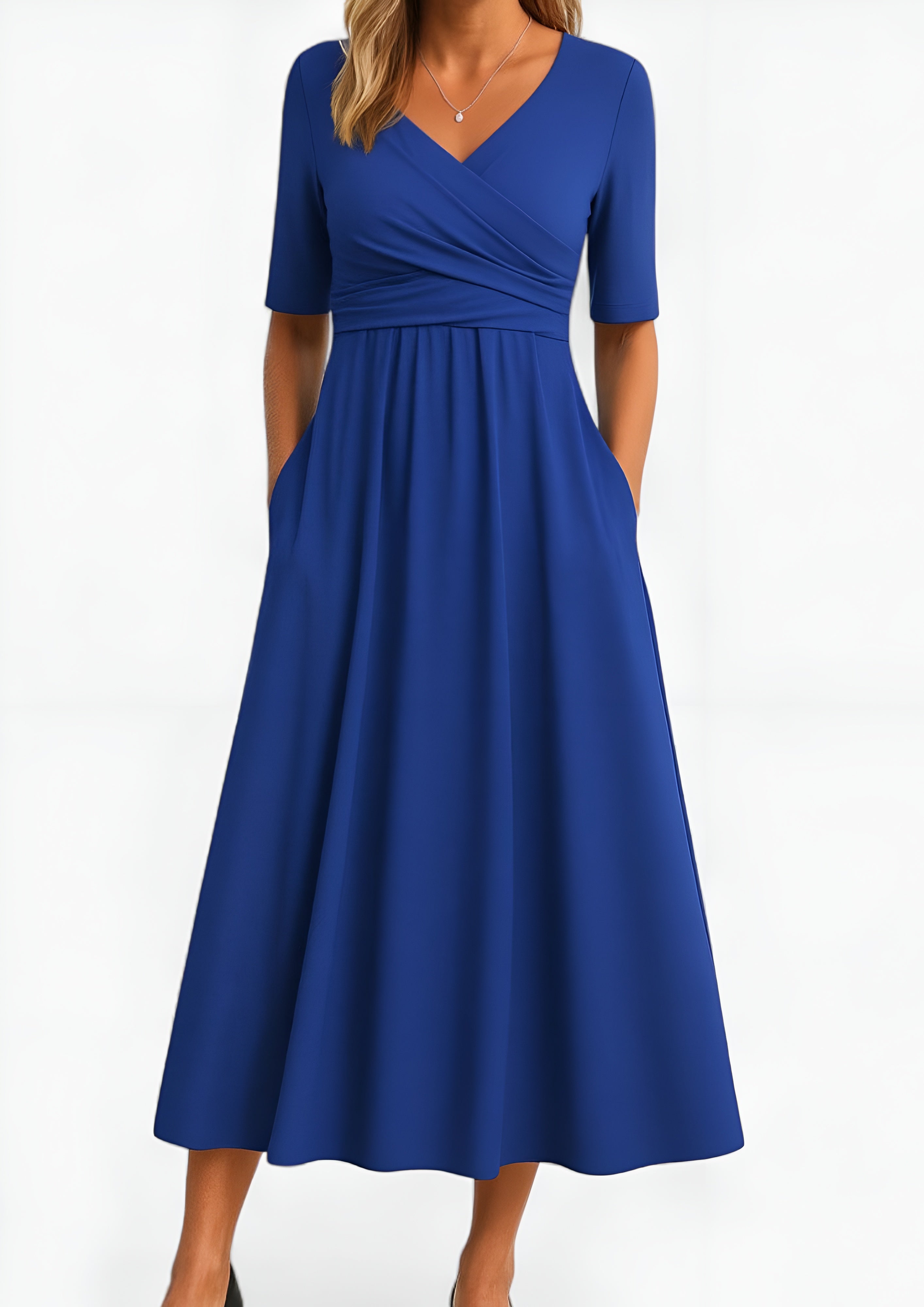 Women’s V-Neck Pleated Dress - Casual Evening Wear