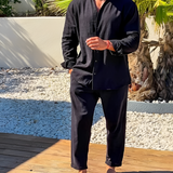 Men's V-Neck Long Sleeve Outfit Set - Casual Wear