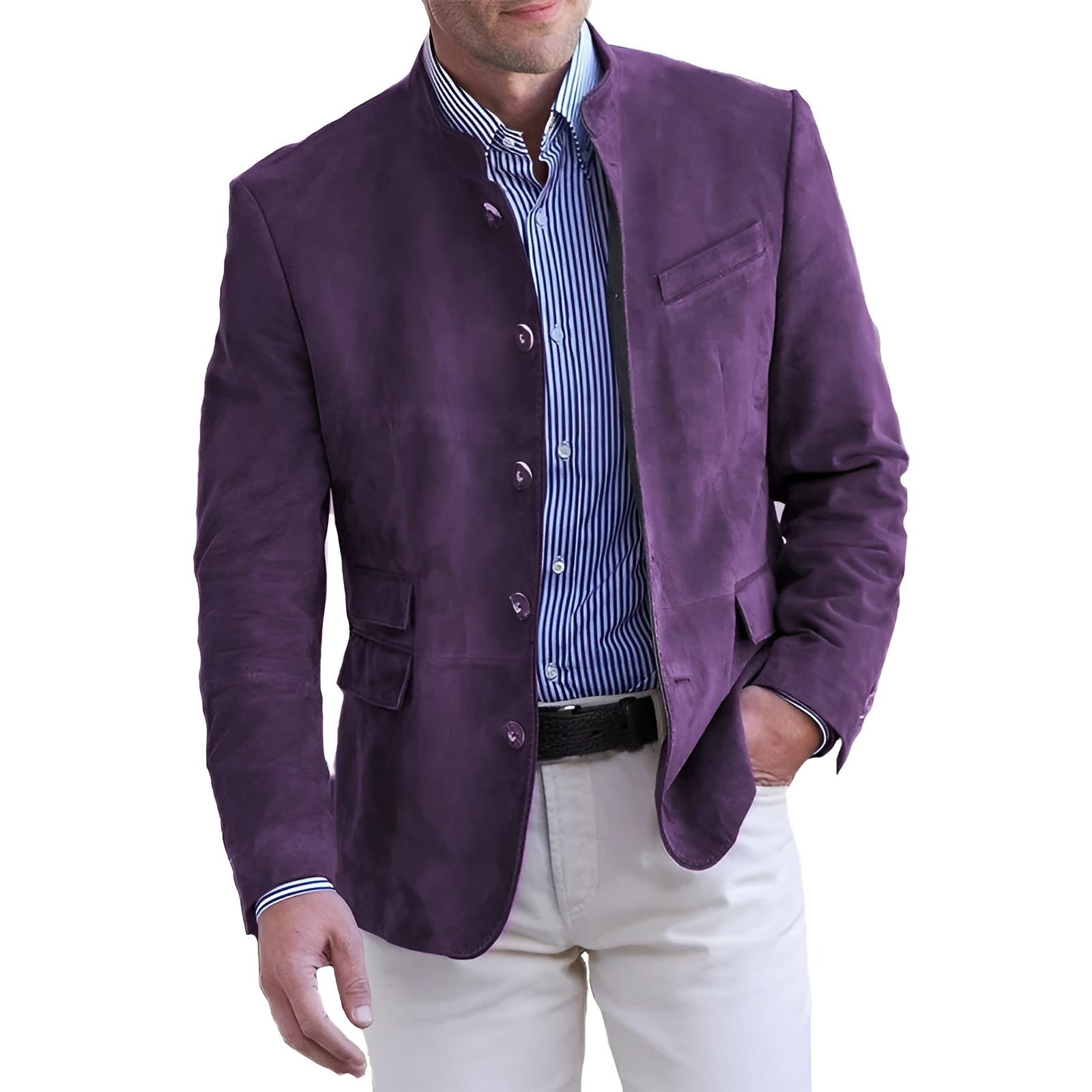Men's Suede Stand Collar Jacket - Casual Outwear
