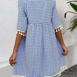 Women's Tunic Dress Tassel Trim - Casual Beach Outing
