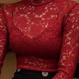 Women's Lace Blouse Long Sleeve High Neck - Evening Wear