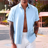 Men's Short Sleeve Button Down Textured Shirt - Casual Summer Wear