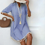 Women's Tunic Dress Tassel Trim - Casual Beach Outing