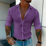 Men's Button Down Shirt Vertical Ribbed Slim Fit - Vacation Wear