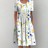 Women's Floral Pleated Midi Dress - Casual Wear
