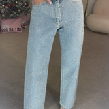 Women's Rhinestone Straight Leg Jeans - Party Wear