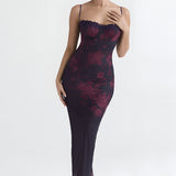 Women’s Mesh Maxi Dress - Floral Evening Wear