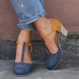 Women's T-Strap Pumps Block Heel - Retro Workwear