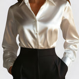 Women's Satin Long Sleeve Blouse - Formal Evening Wear