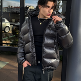 Men's Shiny Padded Puffer Jacket - Outdoor Winter Wear