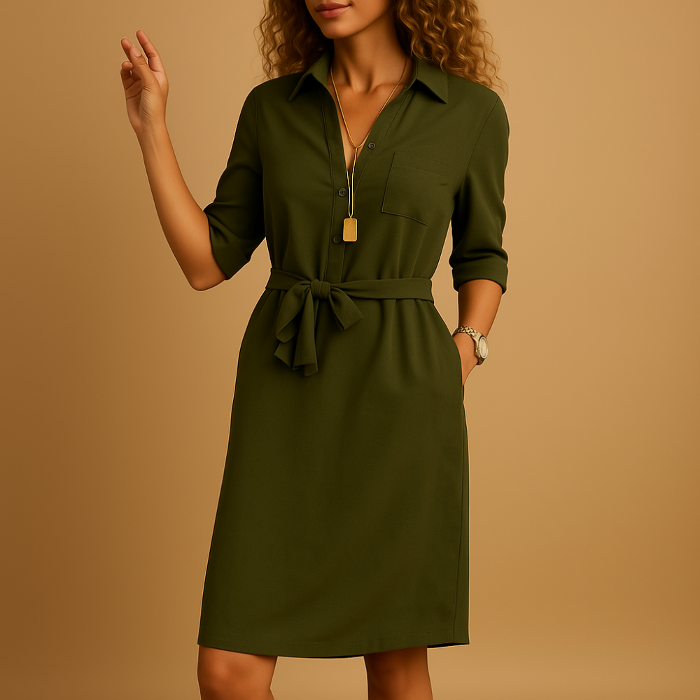 Women's Tie Waist Button Down Midi Dress - Office To Evening