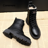 Women's Faux-Lined Lug-Sole Combat Boots - Cold Weather Wear