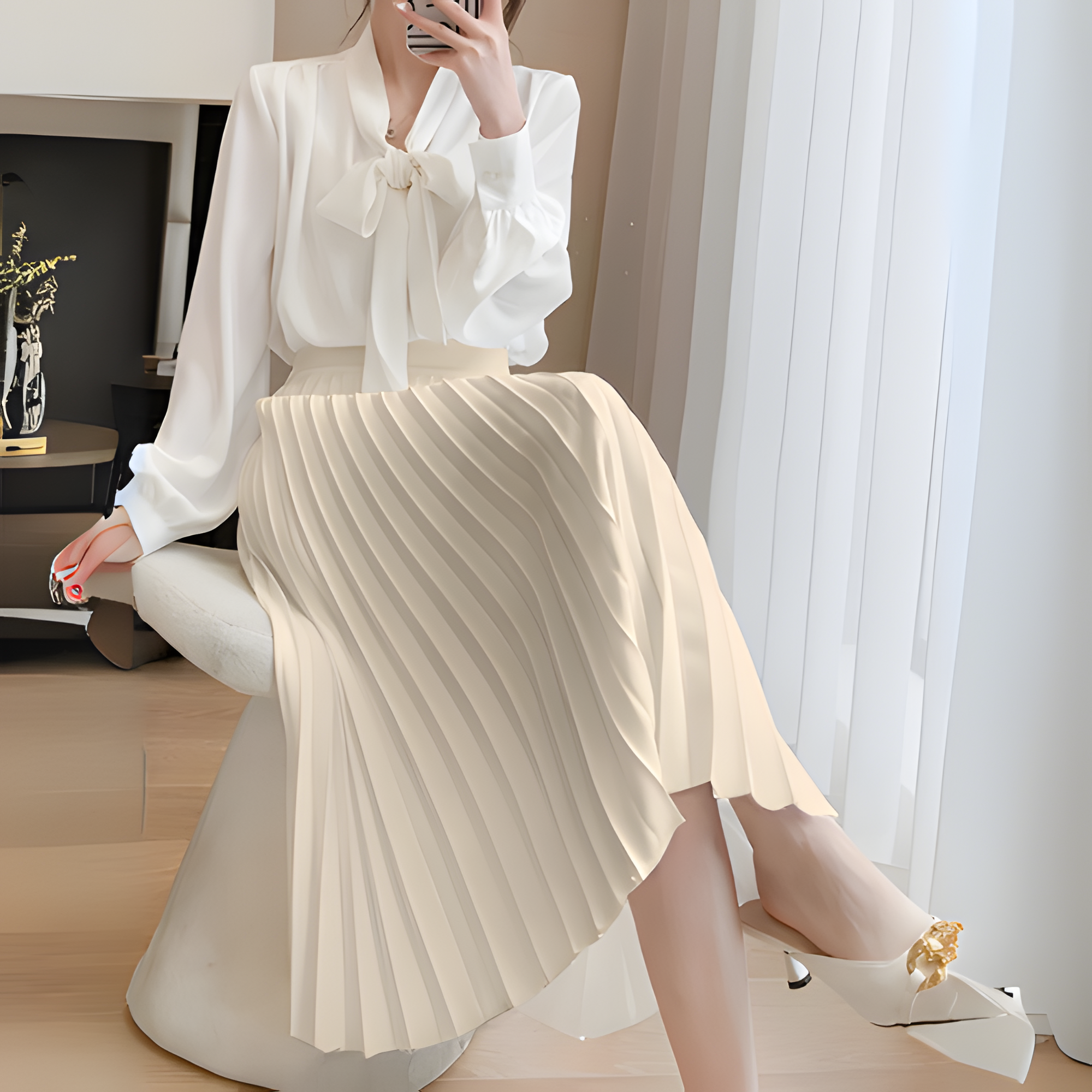 Women's Pleated Skirt High-Waisted A-Line Style - Office Wear