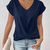Women's V-Neck Twisted Hem T-Shirt - Casual Daily Wear