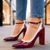 Women's Ankle Strap Block Heel Pumps - Date Night