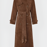 Women's Suede Double Breasted Trench Coat - Outerwear