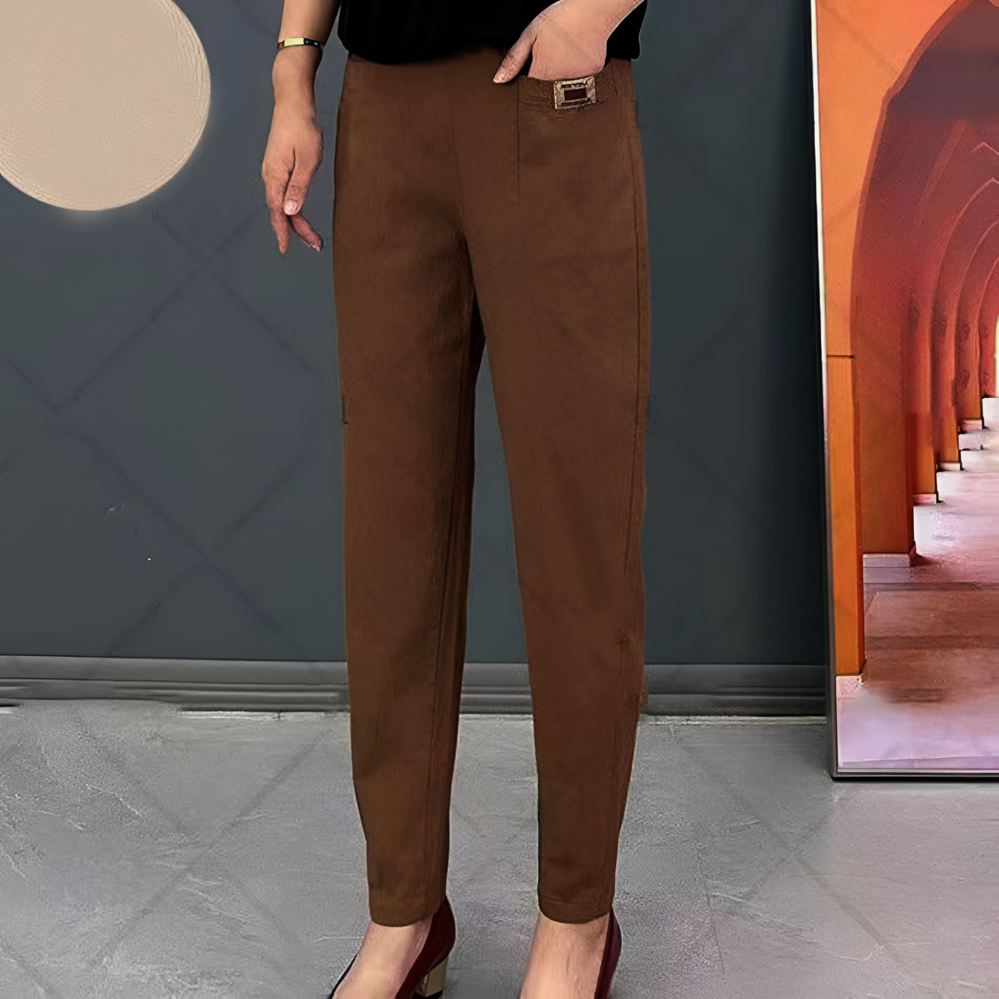 Women's High Waisted Straight Leg Trousers - Casual Workwear