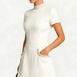 Women’s Pearl Trim Mini Dress - Casual Wear