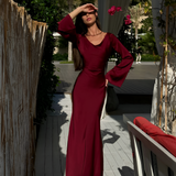 Women's Maxi Dress Long Bell Sleeve Drape Neck - Evening Wear