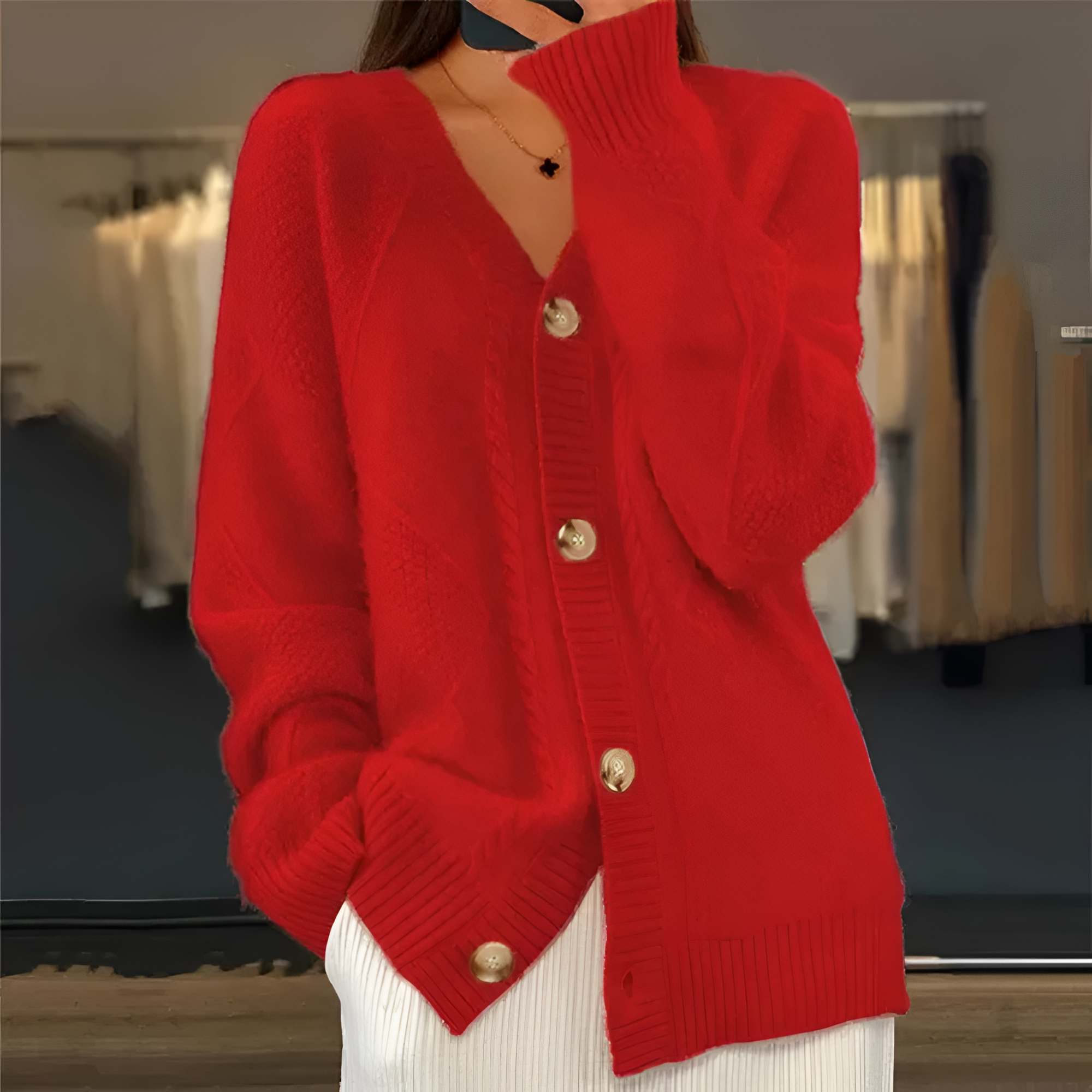 Women's V-Neck Knitted Cardigan Sweater Coat - Casual Outerwear