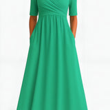 Women’s V-Neck Pleated Dress - Casual Evening Wear