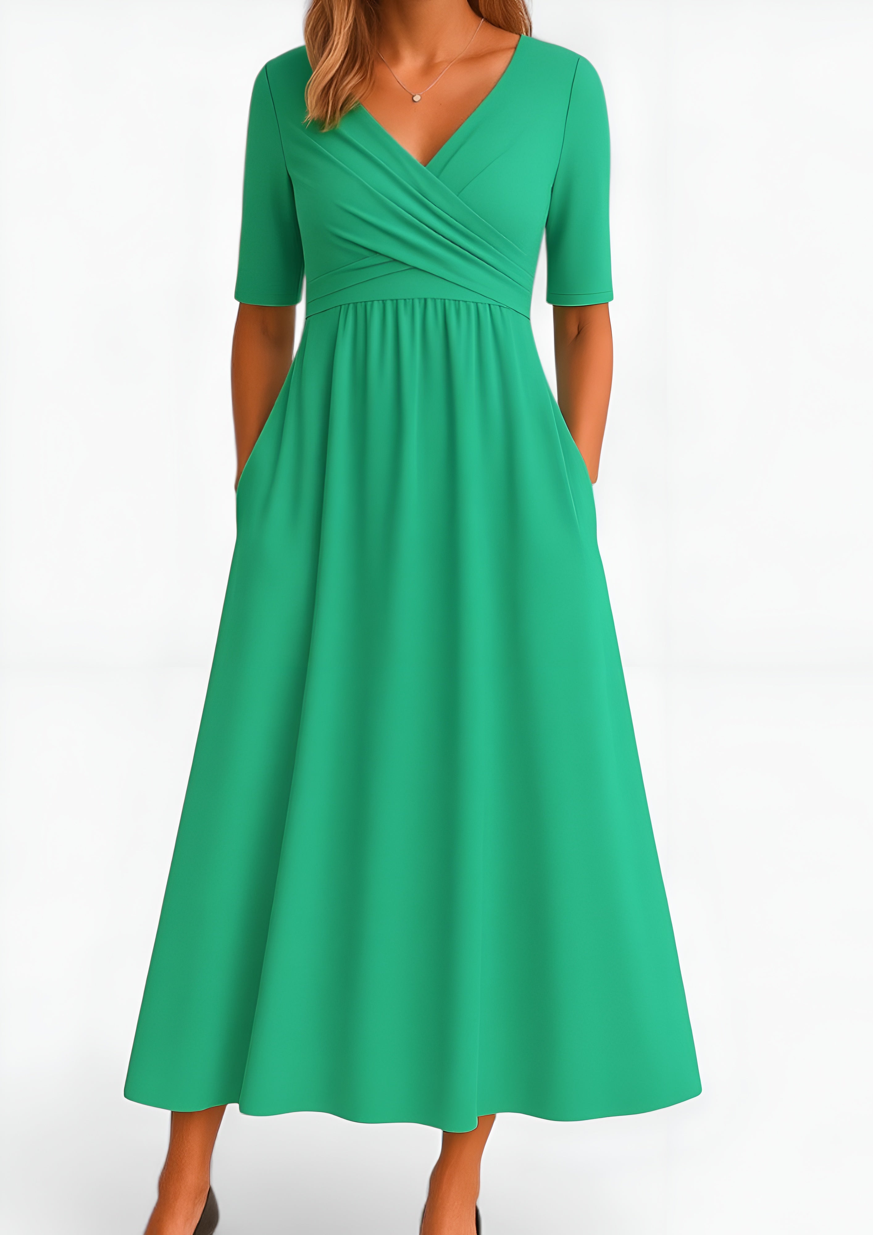 Women’s V-Neck Pleated Dress - Casual Evening Wear