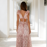 Women's Ruffle Sleeve Cutout Maxi Dress - Summer Occasion