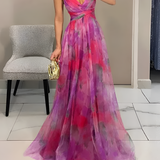 Women's Floral Print Cutout Maxi Dress - Evening Gala