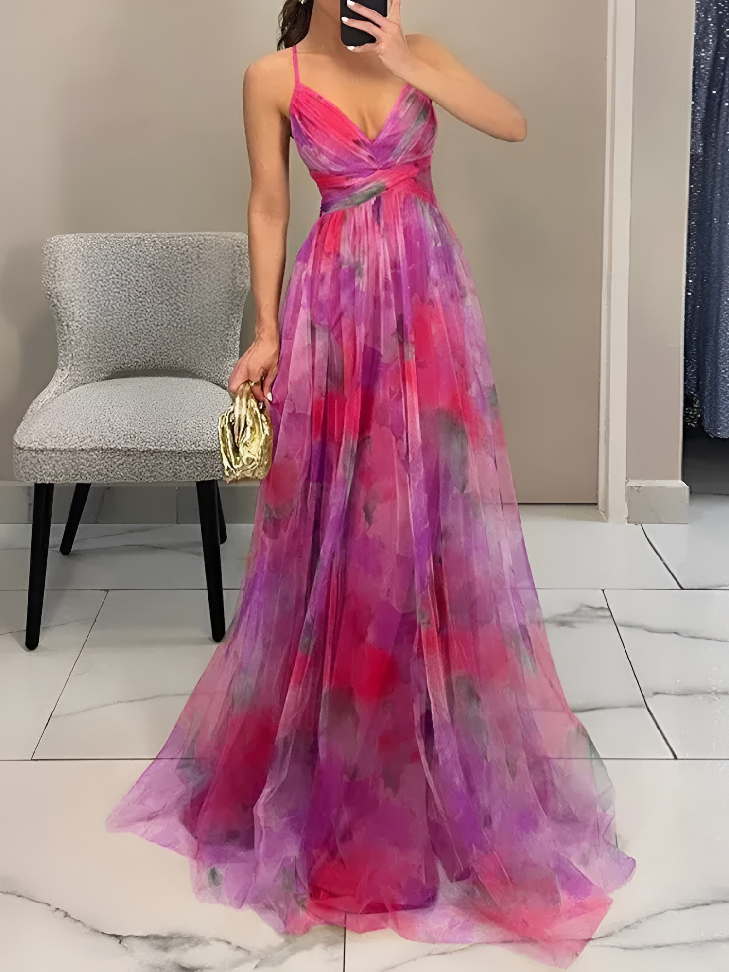 Women's Floral Print Cutout Maxi Dress - Evening Gala