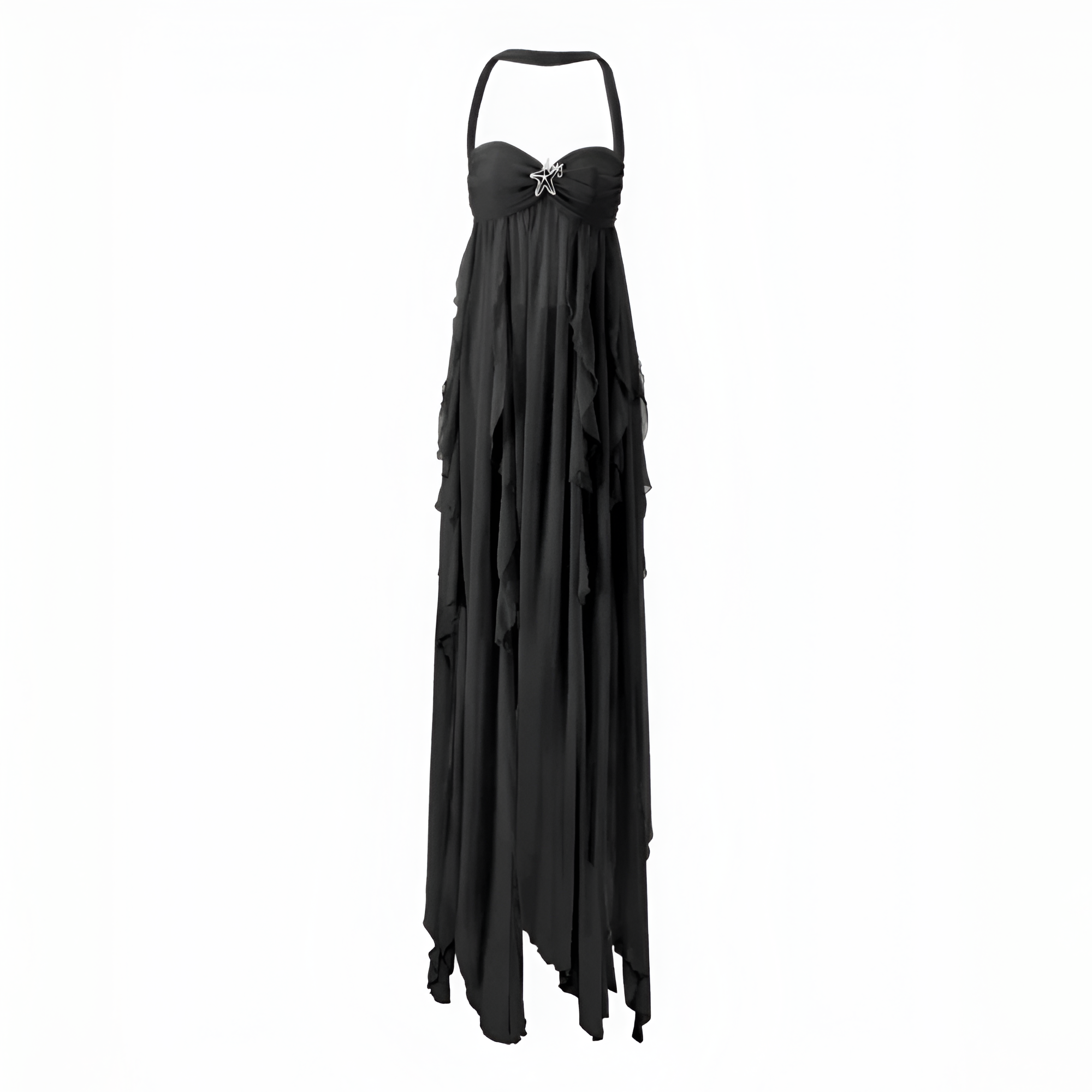 Women's Halter Ruffle Chiffon Maxi Dress - Beach Vacation