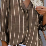 Women's Long Sleeve Striped Blouse - Casual Wear