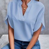 Women's Flutter Sleeve Split Neck Blouse - Office Wear