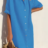 Women’s Button Front Shirt Dress - Casual Summer Midi