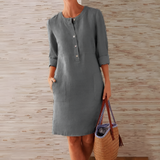 Women's Button Front Pocket Shift Dress - Casual Everyday Wear