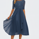 Women's Floral Chiffon Midi Dress - Wedding Guest