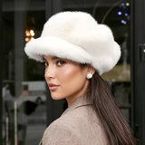 Women's Faux Fur Newsboy Cap - Winter Fashion