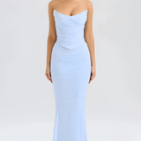 Women's Ruched Mesh Maxi Dress - Formal Evening Gown
