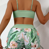 Women's Swimsuit Set Ruched Front Floral Print - Beach Vacation