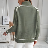 Women's Contrast Trim High Neck Sweater - Casual Wear