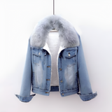 Women's Faux-Shearling Lined Trucker Jacket - Casual Outerwear