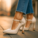 Women's T-Strap Pointed Toe Pumps - Office Wear