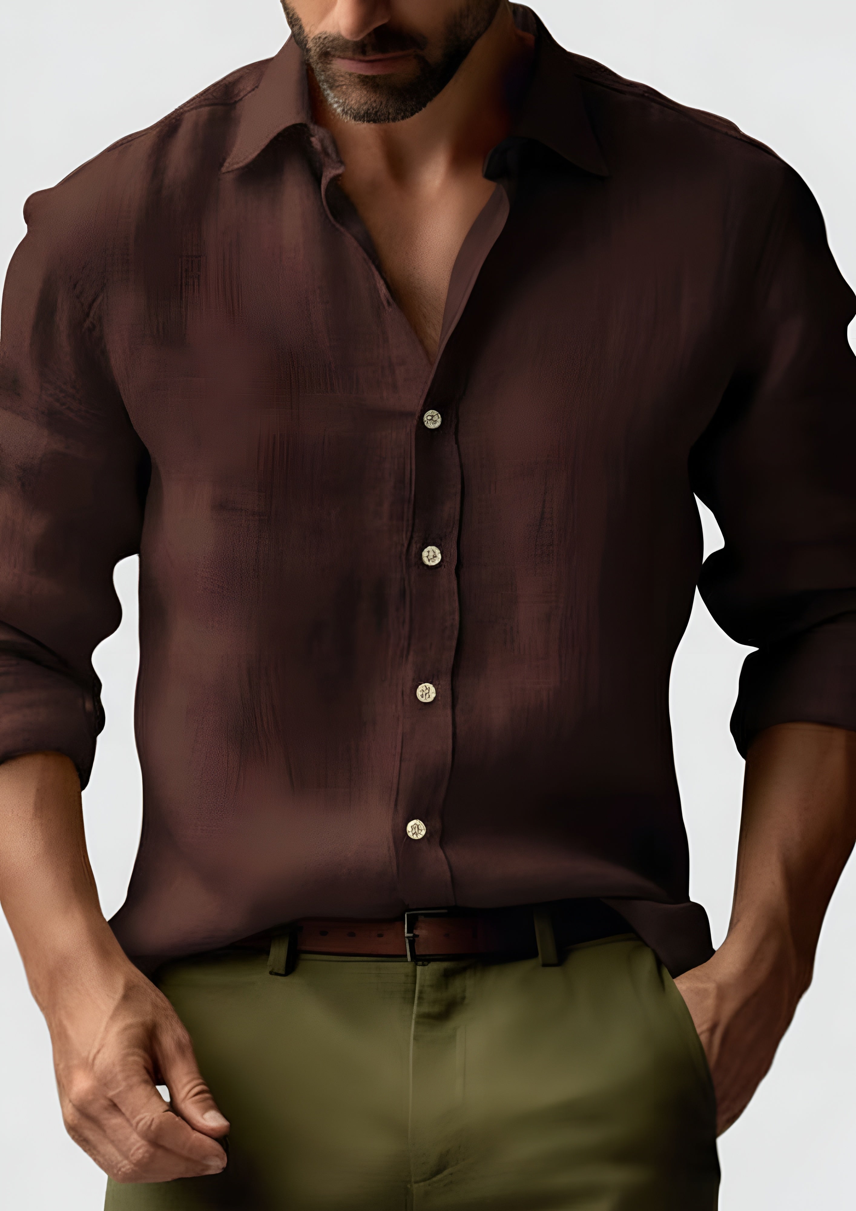 Men’s Long Sleeve Button Down Shirt -Summer Casual Wear