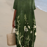 Women's Floral Print V Neck Midi Dress - Beach Vacation