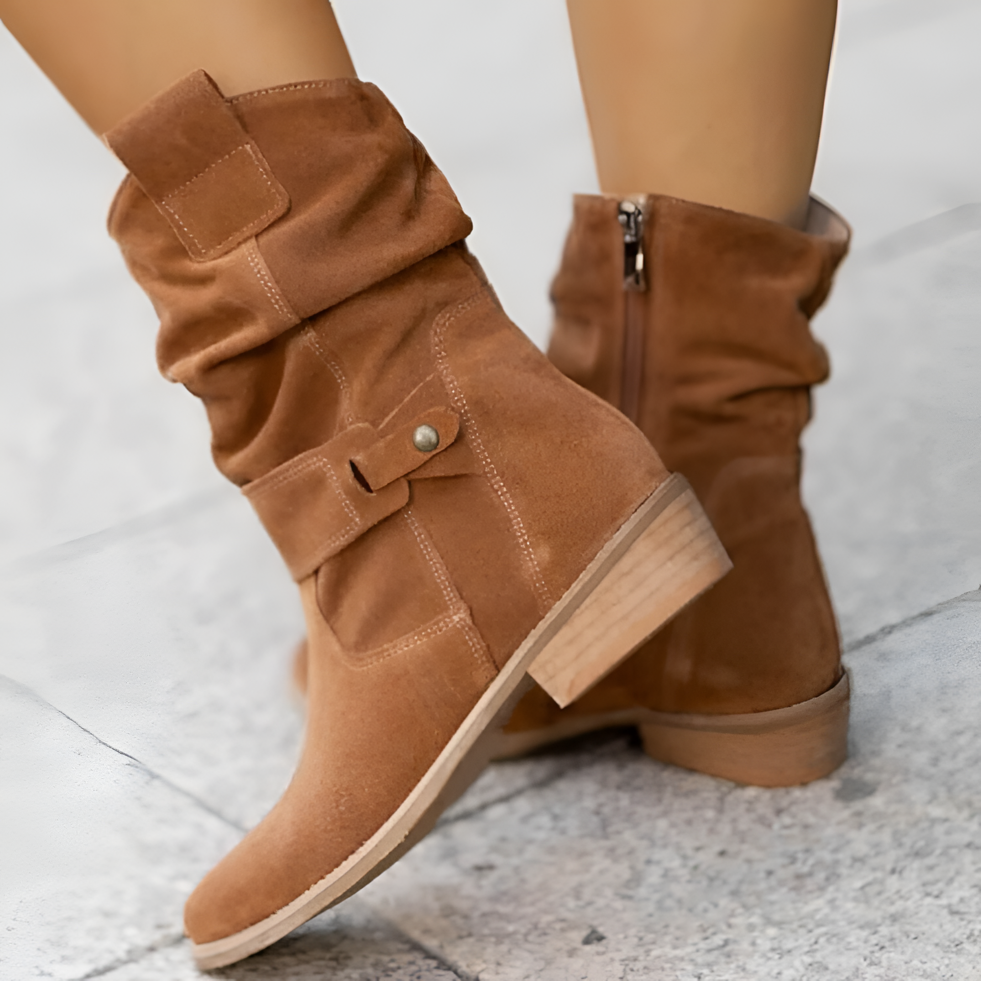 Women's Slouchy Mid-Calf Boots - Casual Everyday Wear