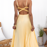 Women's V-Neck Pleated Backless Maxi Dress - Party Wear