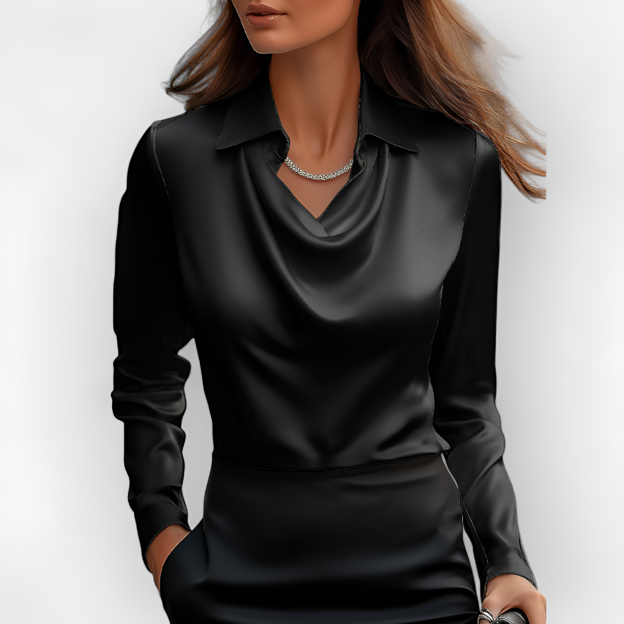 Women's Drape Long Sleeve Blouse - Office Wear