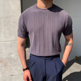 Men's Vertical Ribbed Knit Shirt - Casual Smart Wear
