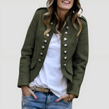 Women's Military Style Jacket Button Front - Casual Wear