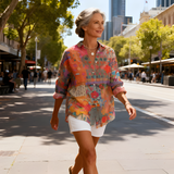 Women's Button Up Shirt Floral Patchwork Design - Casual Outing