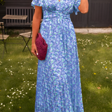 Women's Maxi Dress Floral Print Flutter Sleeve - Outdoor Event